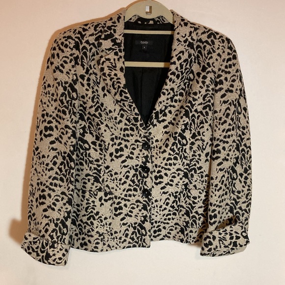 Zanella Italian-made leopard print blazer Poly/Cotton black/tan 8 - Picture 3 of 9